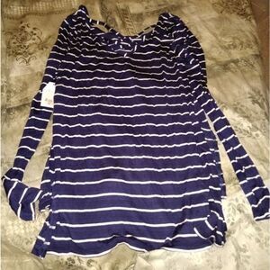 Glits Womens stripe navy and white long sleeve blue blouse L